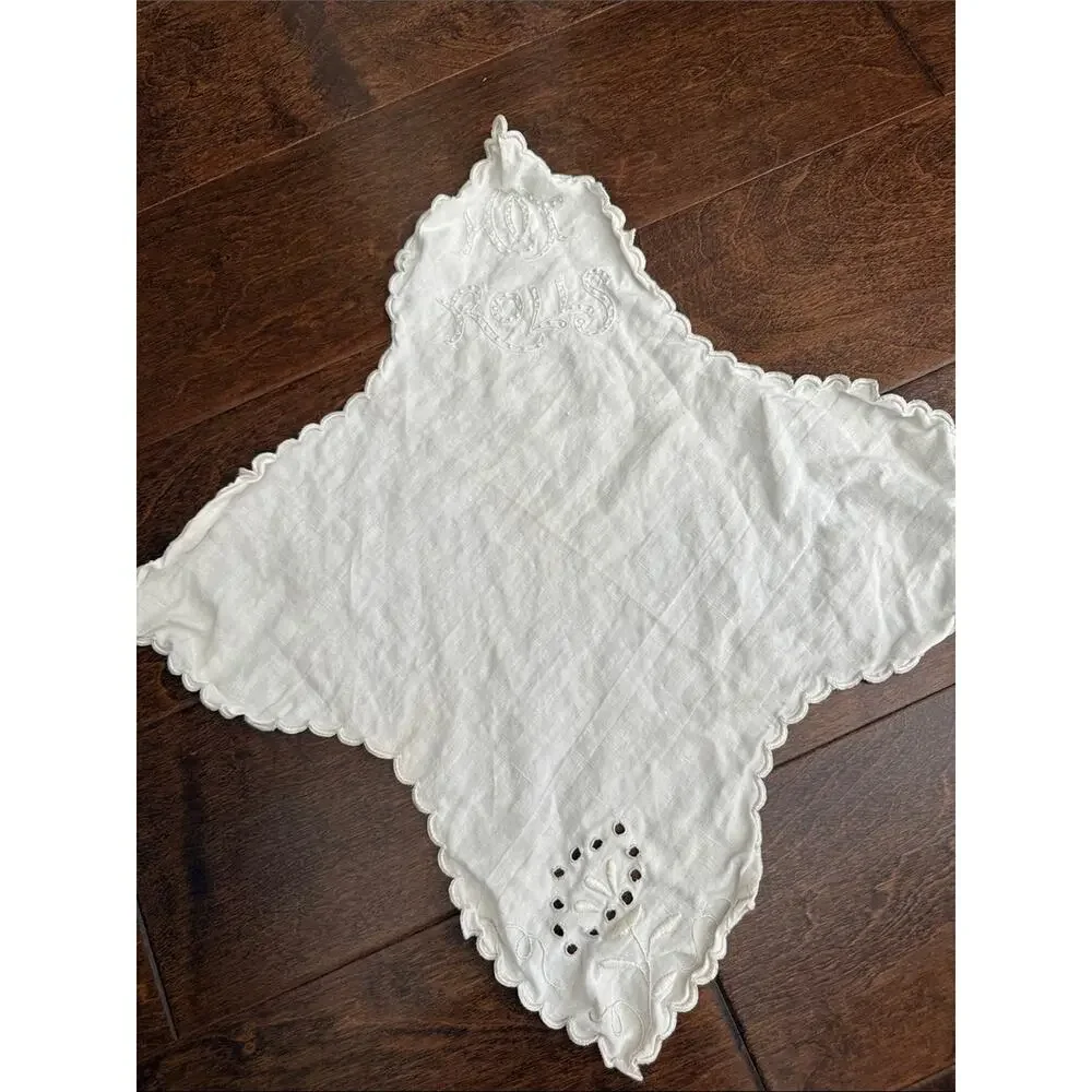 Vintage Hot Rolls Lace Embroidered Bread Roll Basket Liner Linen Set